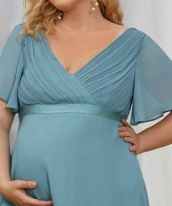Ever-Pretty US Maternity Dresses Ruched Flutter Sleeves Plus Size Formal Maternity Dress
