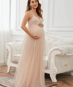 Ever-Pretty US Maternity Dresses Sequin Spaghetti Strap A-Line Tulle Formal Maternity Dress