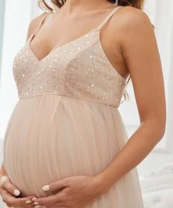 Ever-Pretty US Maternity Dresses Sequin Spaghetti Strap A-Line Tulle Formal Maternity Dress