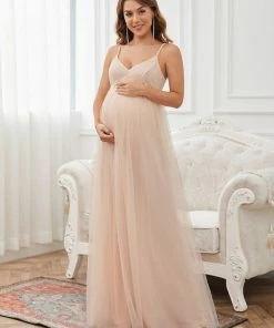 Ever-Pretty US Maternity Dresses Sequin Spaghetti Strap A-Line Tulle Formal Maternity Dress