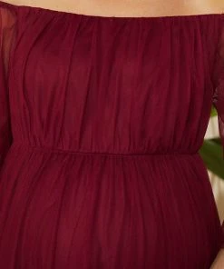 Ever-Pretty US Maternity Dresses Sheer Off-Shoulder Double Skirt Maxi Maternity Dress