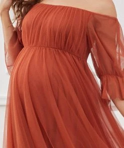 Ever-Pretty US Maternity Dresses Sheer Off-Shoulder Double Skirt Maxi Maternity Dress