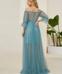 Ever-Pretty US Maternity Dresses Sheer Off-Shoulder Double Skirt Maxi Maternity Dress