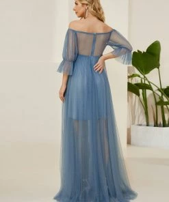 Ever-Pretty US Maternity Dresses Sheer Off-Shoulder Double Skirt Maxi Maternity Dress