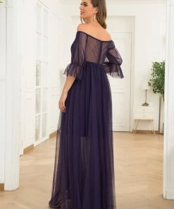 Ever-Pretty US Maternity Dresses Sheer Off-Shoulder Double Skirt Maxi Maternity Dress