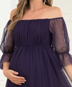 Ever-Pretty US Maternity Dresses Sheer Off-Shoulder Double Skirt Maxi Maternity Dress