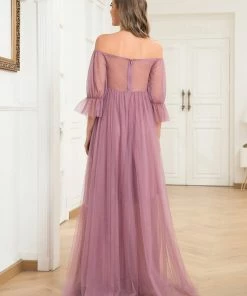 Ever-Pretty US Maternity Dresses Sheer Off-Shoulder Double Skirt Maxi Maternity Dress