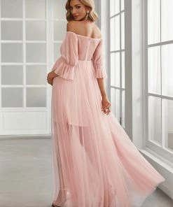 Ever-Pretty US Maternity Dresses Sheer Off-Shoulder Double Skirt Maxi Maternity Dress