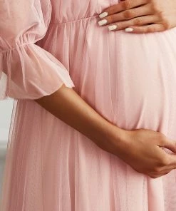 Ever-Pretty US Maternity Dresses Sheer Off-Shoulder Double Skirt Maxi Maternity Dress