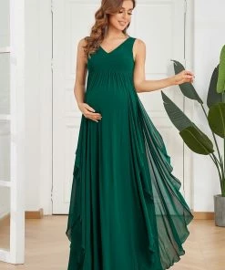 Ever-Pretty US Maternity Dresses Deep V-Neck Sleeveless Pleated A-Line Maternity Dress