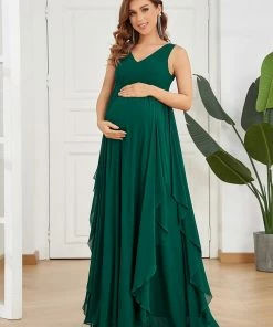 Ever-Pretty US Maternity Dresses Deep V-Neck Sleeveless Pleated A-Line Maternity Dress