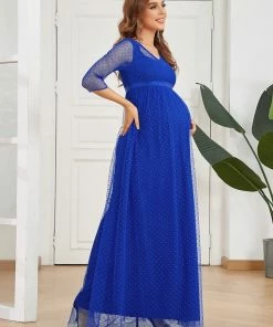 Ever-Pretty US Long Sleeve Polka Dot Tulle Maternity Dress
