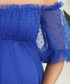 Ever-Pretty US Short Balloon Sleeve Sheer Polka Dot A-Line Maternity Dress