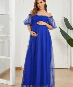 Ever-Pretty US Short Balloon Sleeve Sheer Polka Dot A-Line Maternity Dress