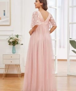 Ever-Pretty US Flutter Sleeve Floor-Length Embroidery Maternity Dress