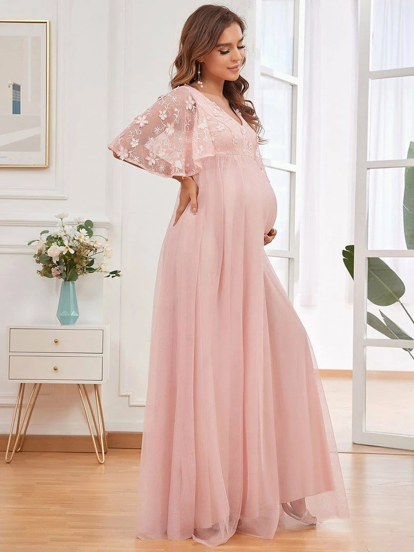 Ever-Pretty US Flutter Sleeve Floor-Length Embroidery Maternity Dress 4 Ever-Pretty US Flutter Sleeve Floor-Length Embroidery Maternity Dress