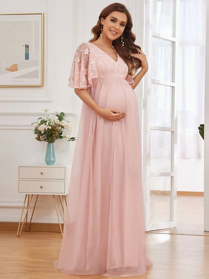 Ever-Pretty US Flutter Sleeve Floor-Length Embroidery Maternity Dress 1 Ever-Pretty US Flutter Sleeve Floor-Length Embroidery Maternity Dress