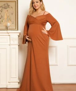 Ever-Pretty US Maternity Dresses Plus Size Long Sleeve Cold Shoulder Fishtail Maternity Dress