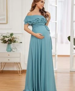 Ever-Pretty US A-Line Triple Pleated Ruffle Off-Shoulder Bump Friendly Dresses Maternity Dresses