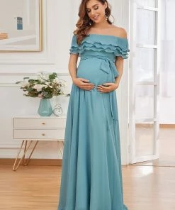 Ever-Pretty US A-Line Triple Pleated Ruffle Off-Shoulder Bump Friendly Dresses Maternity Dresses