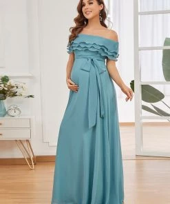 Ever-Pretty US A-Line Triple Pleated Ruffle Off-Shoulder Bump Friendly Dresses Maternity Dresses