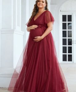 Ever-Pretty US Maternity Dresses Empire Waist Short Sleeve Tie Waist Bump Friendly Dress