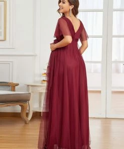 Ever-Pretty US Maternity Dresses Empire Waist Short Sleeve Tie Waist Bump Friendly Dress