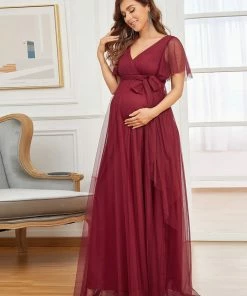 Ever-Pretty US Maternity Dresses Empire Waist Short Sleeve Tie Waist Bump Friendly Dress