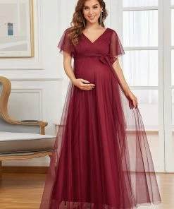 Ever-Pretty US Maternity Dresses Empire Waist Short Sleeve Tie Waist Bump Friendly Dress