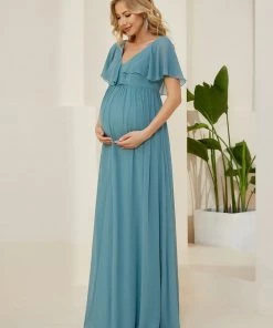 Ever-Pretty US Chiffon A-Line V-Neck Ruffled Top Bump Friendly Dress