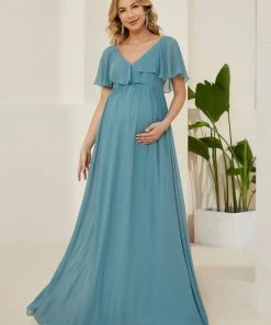 Ever-Pretty US Chiffon A-Line V-Neck Ruffled Top Bump Friendly Dress