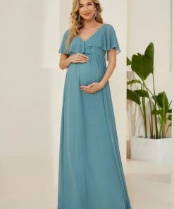 Ever-Pretty US Chiffon A-Line V-Neck Ruffled Top Bump Friendly Dress