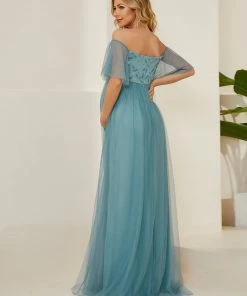 Ever-Pretty US Maternity Dresses Tulle Off-Shoulder Floral Glitter A-Line Bump Friendly Dress