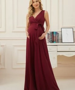 Ever-Pretty US Maternity Dresses Tie-Front Empire Waist Sleeveless Bump Friendly Dress
