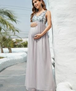 Ever-Pretty US Maternity Dresses Sequin V-Neck Empire Waist Floor-Length Maternity Dress