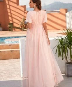 Ever-Pretty US Short Sleeve Sequin Floor-Length Empire Waist Maternity Dress