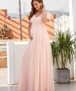 Ever-Pretty US Short Sleeve Sequin Floor-Length Empire Waist Maternity Dress