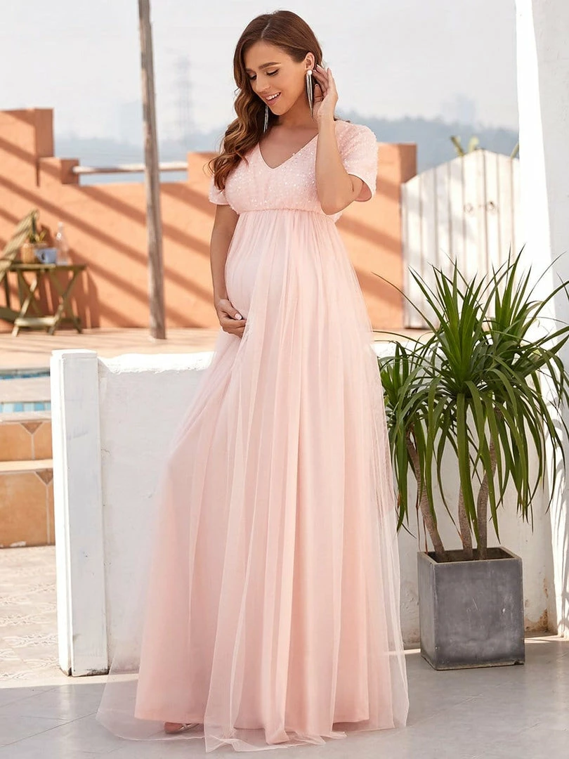 Ever-Pretty US Short Sleeve Sequin Floor-Length Empire Waist Maternity Dress 1 Ever-Pretty US Short Sleeve Sequin Floor-Length Empire Waist Maternity Dress