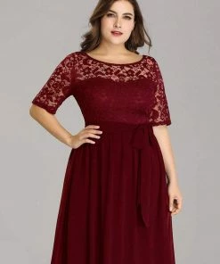 Ever-Pretty US Party Dresses Floral Lace Plus Size Long Formal Dresses With Waistband