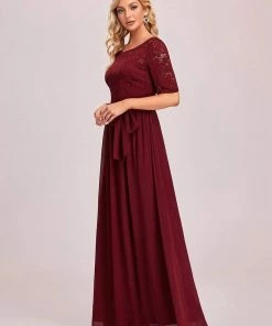 Ever-Pretty US SHOP BY OCCASION Elegant Lace Bodice Chiffon Maxi Evening Dress With Belt