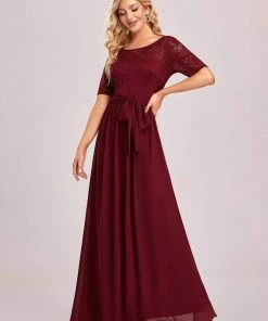 Ever-Pretty US SHOP BY OCCASION Elegant Lace Bodice Chiffon Maxi Evening Dress With Belt