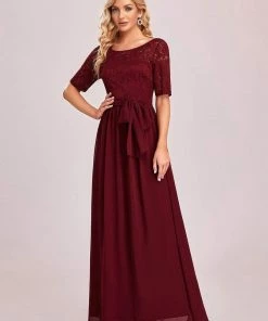 Ever-Pretty US SHOP BY OCCASION Elegant Lace Bodice Chiffon Maxi Evening Dress With Belt