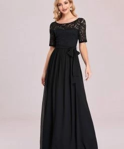 Ever-Pretty US SHOP BY OCCASION Elegant Lace Bodice Chiffon Maxi Evening Dress With Belt