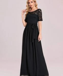 Ever-Pretty US SHOP BY OCCASION Elegant Lace Bodice Chiffon Maxi Evening Dress With Belt