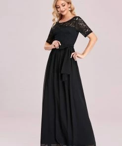 Ever-Pretty US SHOP BY OCCASION Elegant Lace Bodice Chiffon Maxi Evening Dress With Belt