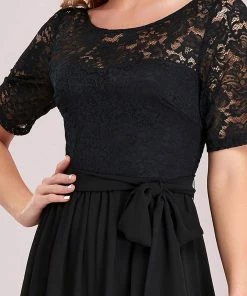 Ever-Pretty US SHOP BY OCCASION Elegant Lace Bodice Chiffon Maxi Evening Dress With Belt