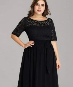 Ever-Pretty US Party Dresses Floral Lace Plus Size Long Formal Dresses With Waistband