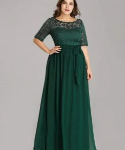 Ever-Pretty US SHOP BY OCCASION Elegant Lace Bodice Chiffon Maxi Evening Dress With Belt