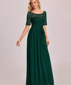 Ever-Pretty US SHOP BY OCCASION Elegant Lace Bodice Chiffon Maxi Evening Dress With Belt