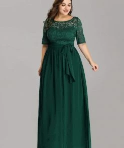 Ever-Pretty US Party Dresses Floral Lace Plus Size Long Formal Dresses With Waistband